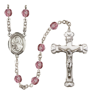 Silver Plated 6mm Fire Polished Saint Theresa Rosary in Amethyst