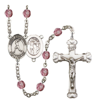 Saint Sebastian and Baseball Rosary with Amethyst Beads