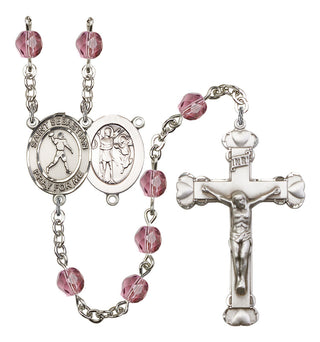 Saint Sebastian and Football Rosary with Amethyst Beads