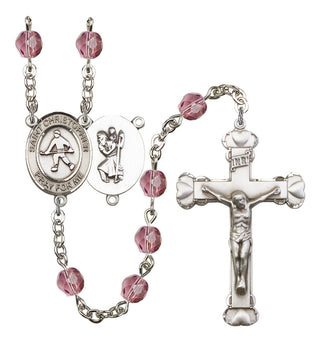 Saint Christopher and Field Hockey Rosary with Amethyst Beads