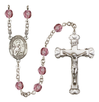 Silver Plated 6mm Fire Polished Our Lady of Perpetual Help Rosary in Amethyst
