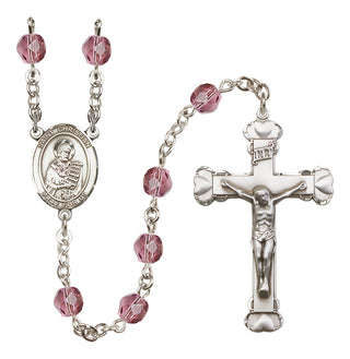 Silver Plated 6mm Fire Polished Saint Christian Demosthenes Rosary in Amethyst
