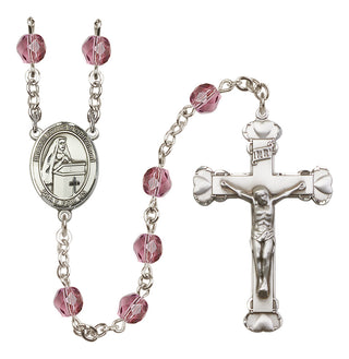 Silver Plated 6mm Fire Polished Blessed Emilee Doultremont Rosary in Amethyst