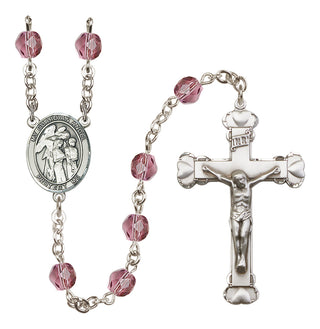 Silver Plated 6mm Fire Polished Guardian Angel w/Children Rosary in Amethyst