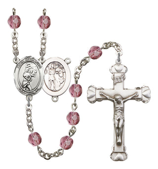 Saint Sebastian and Softball Rosary with Amethyst Beads