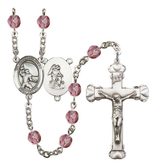 Guardian Angel and Football Rosary with Amethyst Beads