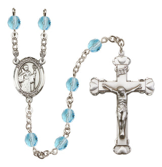 Silver Plated 6mm Fire Polished Saint Augustine Rosary in Aqua