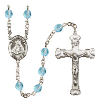 Silver Plated 6mm Fire Polished Saint Frances Cabrini Rosary in Aqua
