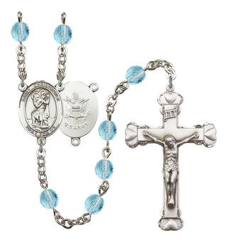 Saint Christopher and Army Rosary with Aqua Beads