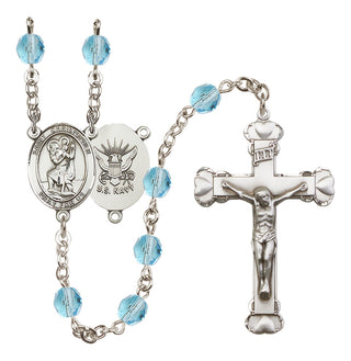 Silver-Plated 6mm Saint Christopher / Navy Rosary