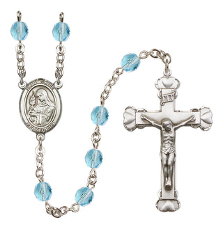 Silver Plated 6mm Fire Polished Saint Clare of Assisi Rosary in Aqua