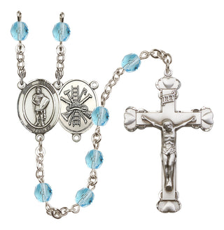Silver Plated 6mm Fire Polished Saint Florian/Firefighter Rosary in Aqua