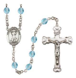 Silver Plated 6mm Fire Polished Saint Francis of Assisi Rosary in Aqua