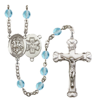 Saint George and EMT Rosary with Aqua Beads