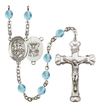 Saint George and Navy Rosary with Aqua Beads