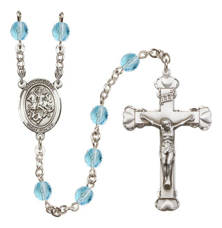 Silver Plated 6mm Fire Polished Saint George Rosary in Aqua