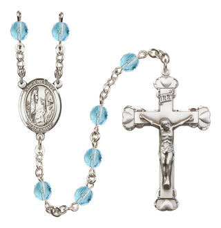 Silver Plated 6mm Fire Polished Saint Genevieve Rosary in Aqua
