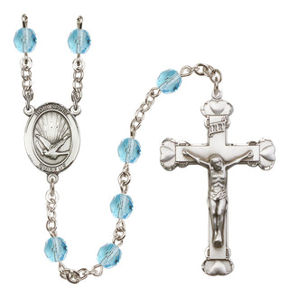 Silver Plated 6mm Fire Polished Holy Spirit Rosary in Aqua