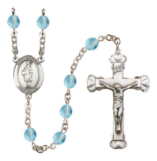 Silver Plated 6mm Fire Polished Saint Gregory the Great Rosary in Aqua