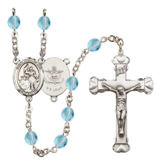 Silver Plated 6mm Fire Polished Saint Joan of Arc / Army Rosary in Aqua