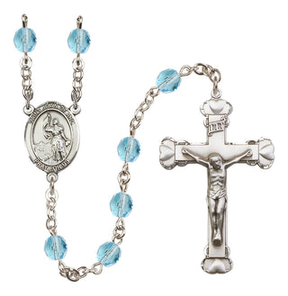 Silver Plated 6mm Fire Polished Saint Joan of Arc Rosary in Aqua