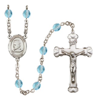 Silver Plated 6mm Fire Polished Saint John Bosco Rosary in Aqua