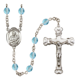 Silver Plated 6mm Fire Polished Saint Lawrence Rosary in Aqua