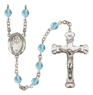 Silver Plated 6mm Fire Polished Saint Maria Faustina Rosary in Aqua