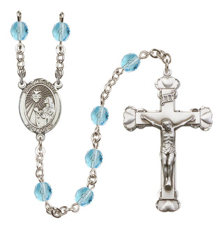 Silver Plated 6mm Fire Polished Saint Margaret Mary Alacoque Rosary in Aqua