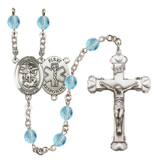 Silver Plated 6mm Fire Polished Saint Michael/1St Responder Rosary in Aqua