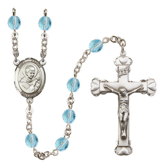Silver Plated 6mm Fire Polished Saint Robert Bellarmine Rosary in Aqua