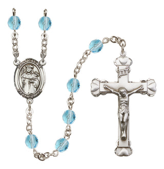 Silver Plated 6mm Fire Polished Saint Casimir of Poland Rosary in Aqua