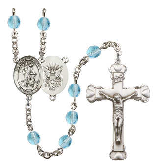 Guardian Angel and Navy Rosary with Aqua Beads