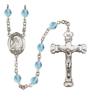 Silver Plated 6mm Fire Polished Saint Bridget of Sweden Rosary in Aqua