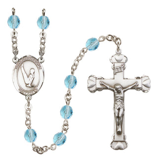 Silver Plated 6mm Fire Polished Saint Christopher/Gymnastics Rosary in Aqua