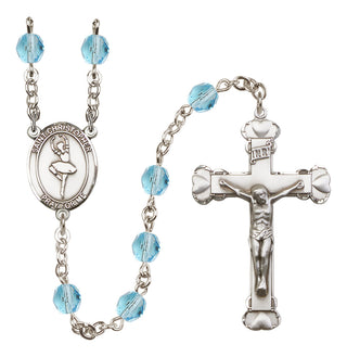 Silver Plated 6mm Fire Polished Saint Christopher/Dance Rosary in Aqua