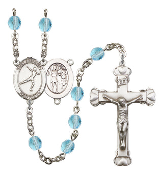 Saint Sebastian and Figure Skating Rosary with Aqua Beads