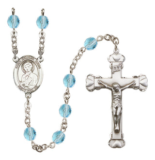 Silver Plated 6mm Fire Polished Saint Dominic Savio Rosary in Aqua