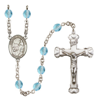 Silver Plated 6mm Fire Polished Our Lady of Lourdes Rosary in Aqua