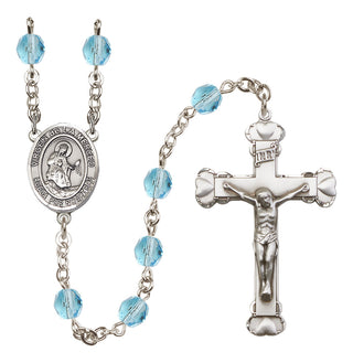 Silver Plated 6mm Fire Polished Virgen de la Merced Rosary in Aqua