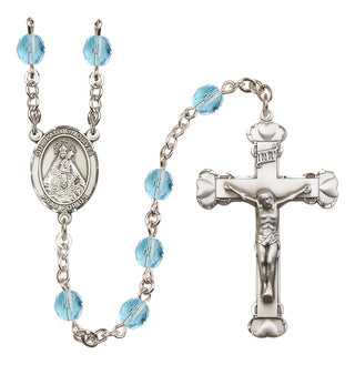 Silver Plated 6mm Fire Polished Our Lady of Olives Rosary in Aqua