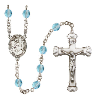 Silver Plated 6mm Fire Polished Saint Elizabeth of the Visitation Rosary in Aqua
