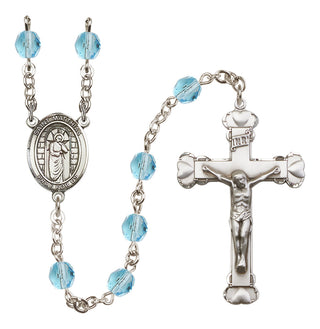 Silver Plated 6mm Fire Polished Saint Matthias the Apostle Rosary in Aqua