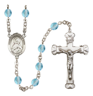 Silver Plated 6mm Fire Polished Immaculate Heart of Mary Rosary in Aqua