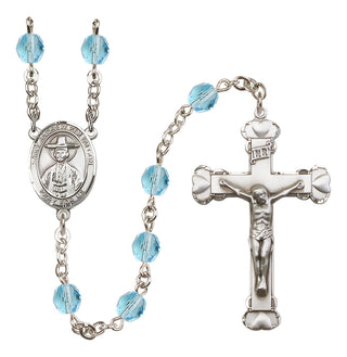 Silver Plated 6mm Fire Polished Saint Andrew Kim Taegon Rosary in Aqua