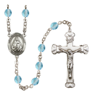 Silver Plated 6mm Fire Polished Saint Theodora Rosary in Aqua