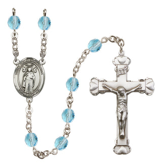 Silver Plated 6mm Fire Polished Saint Ivo of Kelmartin Rosary in Aqua