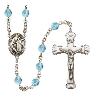 Silver Plated 6mm Fire Polished Saint Raymond of Penafort Rosary in Aqua