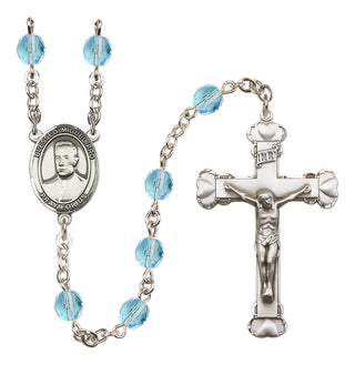 Silver Plated 6mm Fire Polished Blessed Miguel Pro Rosary in Aqua
