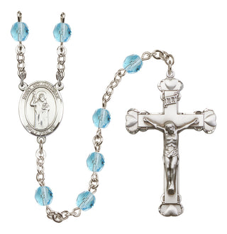 Silver Plated 6mm Fire Polished Saint Columbkille Rosary in Aqua